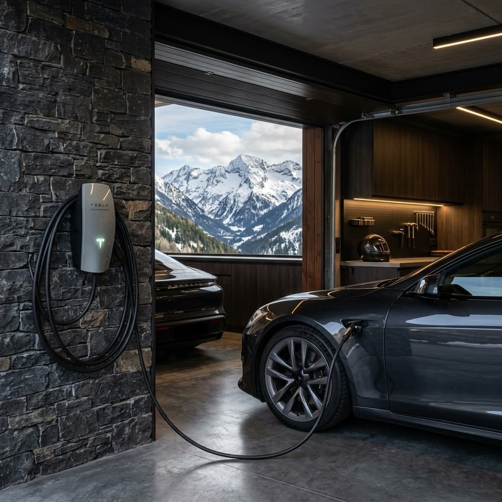 Instalación de cargador Tesla en garaje de lujo en Andorra